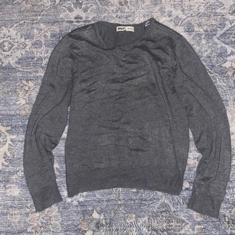 ONLY Charcoal Gray Lightweight Crewneck Sweater